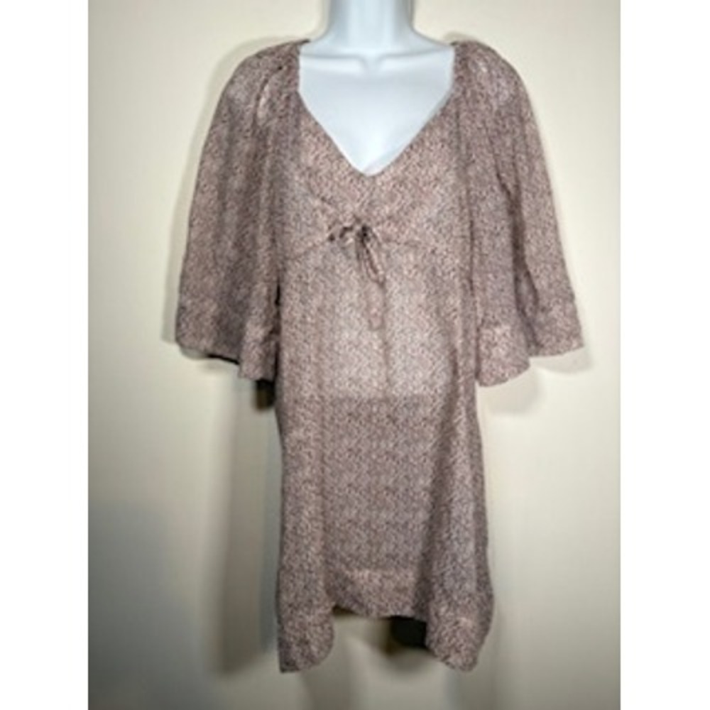 EBERJEY Coverup Large Leopard Flutter Sleeve V-Neck Tie Front Beach Pool Classic